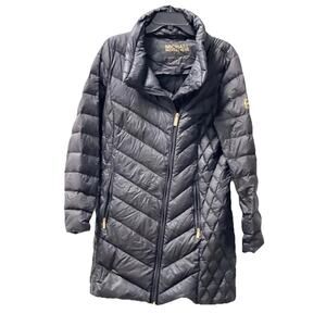 Michael Michael Kors Womens Packable Down Fill Puffer Coat Large Black Quilted